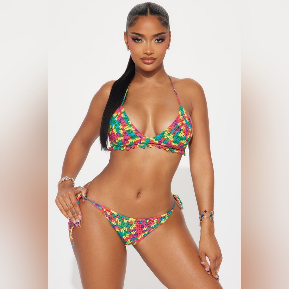 Fashion Nova Beach Dream Crochet 2 Piece Sunsuit - Multi Color Size Medium
